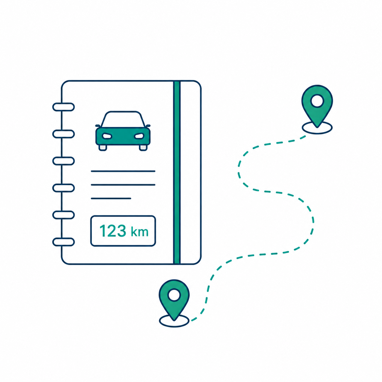 Illustration zum GPS-Fahrtenbuch mit Routenkarte und Kilometererfassung
