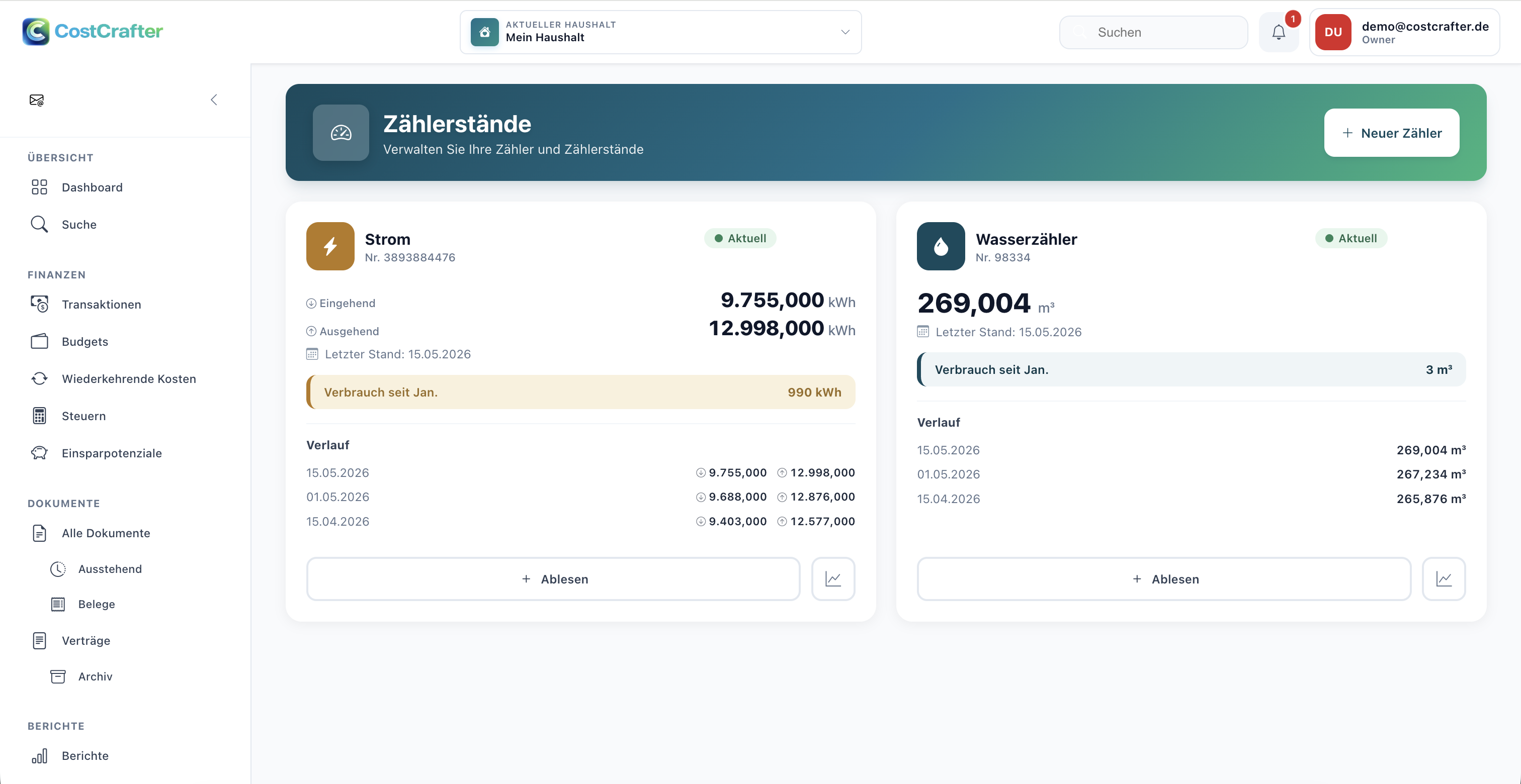 Zählerstände